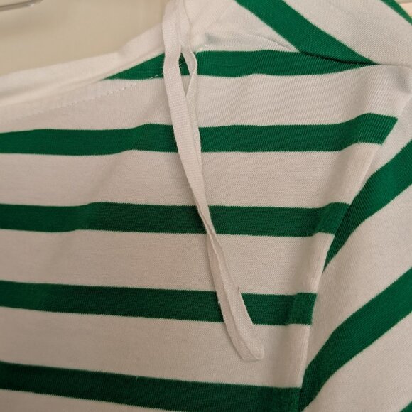 COS V-Neck T-Shirt Green White Stripes 100% Cotton Jersey Size Medium Like New - Picture 6 of 6